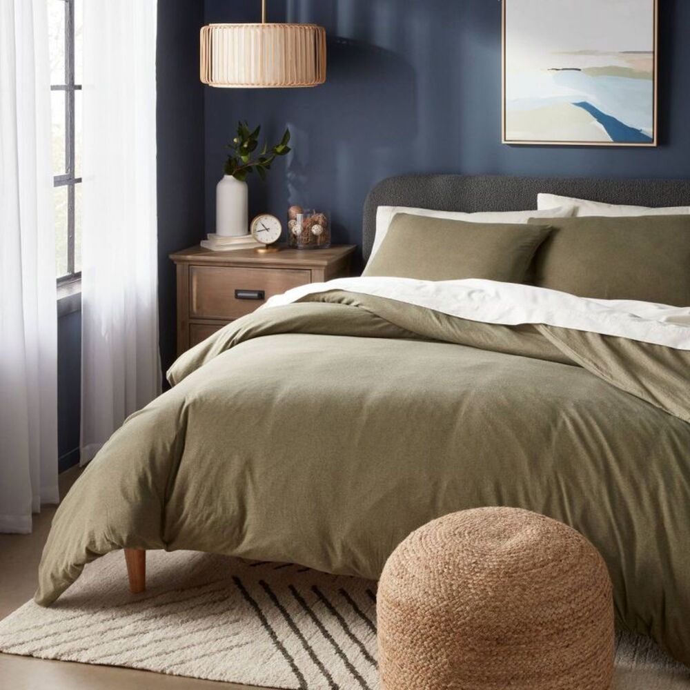 Full/Queen Soft Knit Cotton Jersey Duvet Set - Dark Olive Green